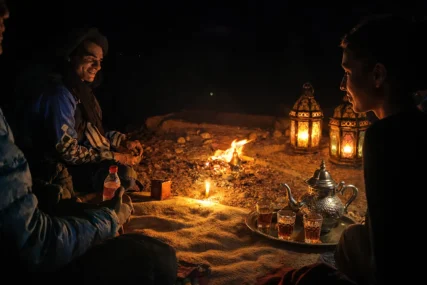 Desert evening tea by lantern light