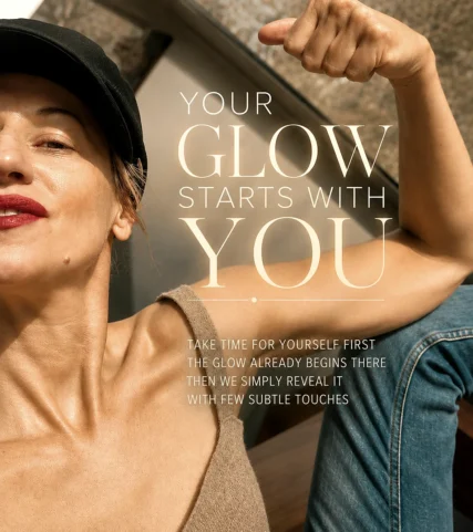 Beauty quote card 'Your glow starts with you'
