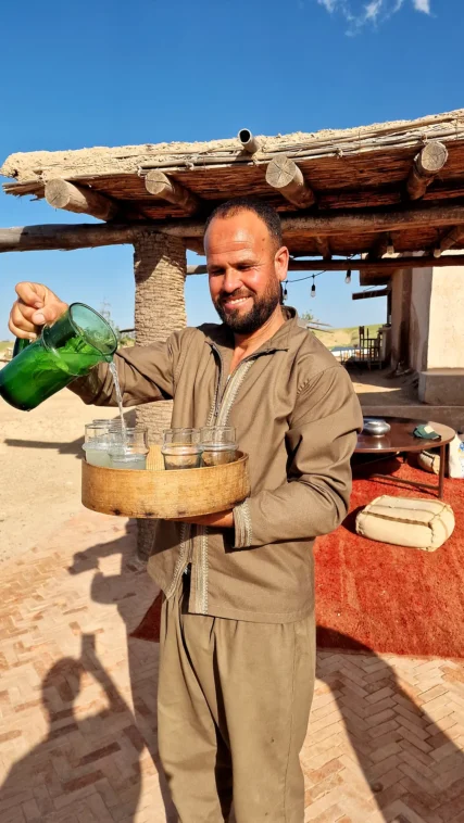 Traditional mint tea welcome in the desert
